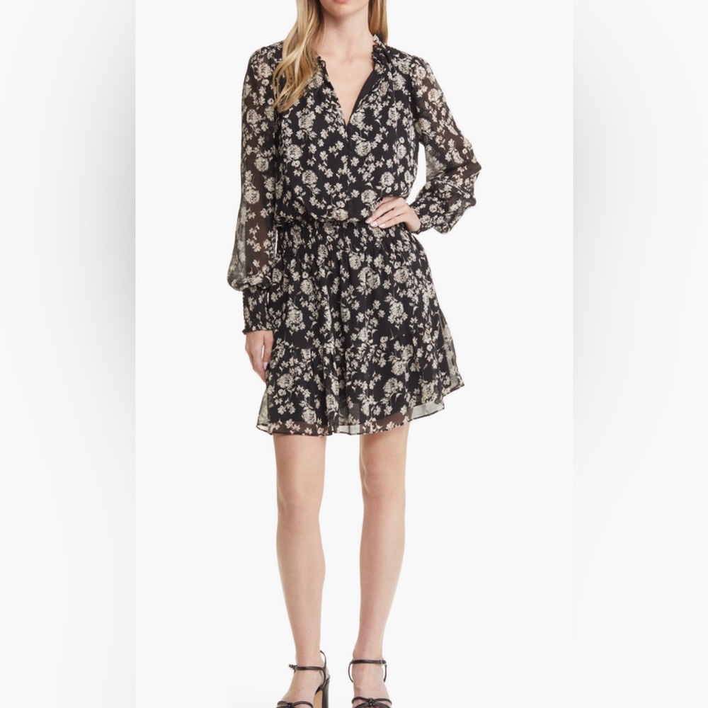 Chelsea 28 Floral Print Long Sleeve Chiffon Dress Size XS